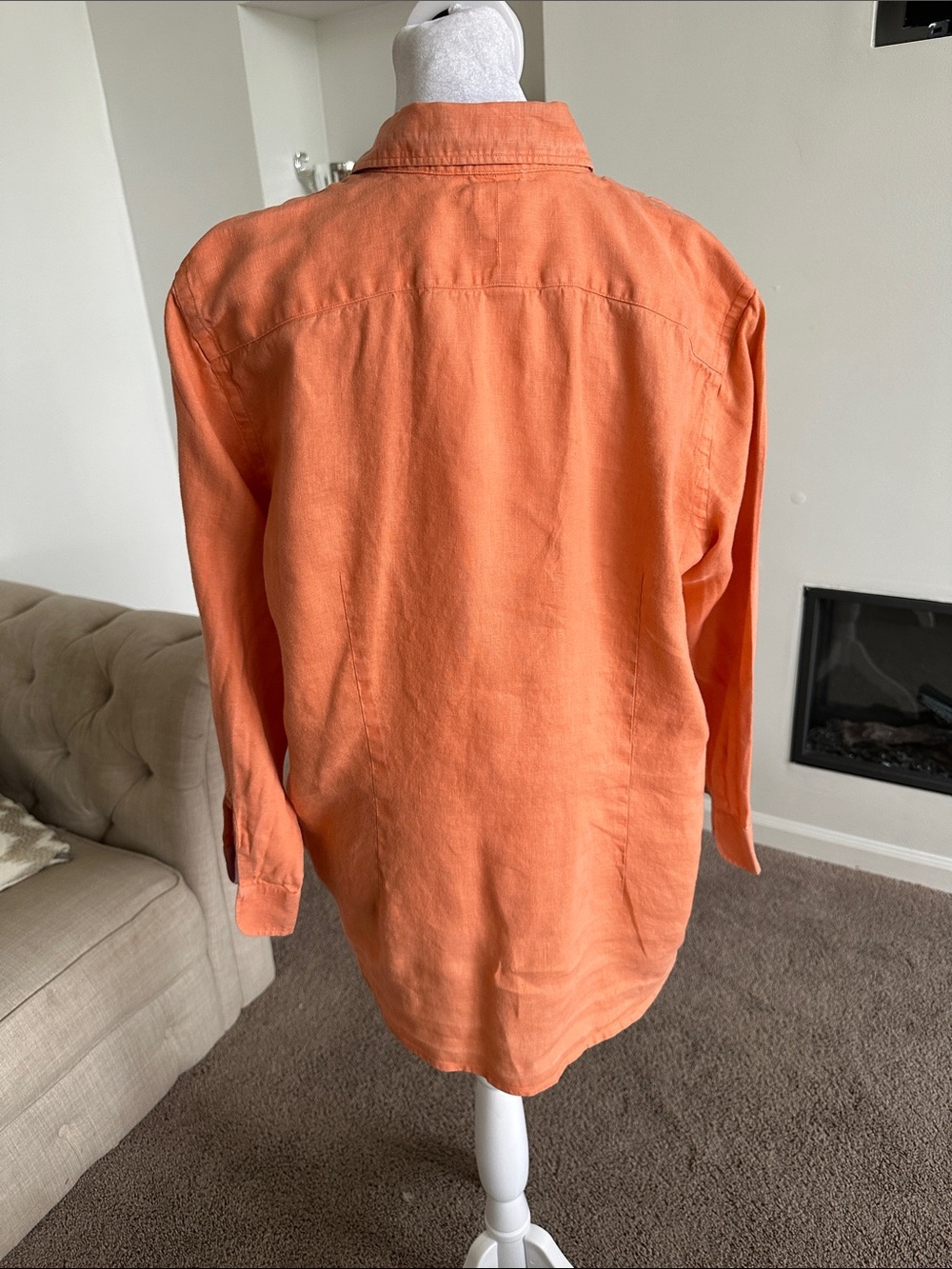 Lauren Ralph Lauren Orange Linen Button-Down Shirt - Picture 4 of 9